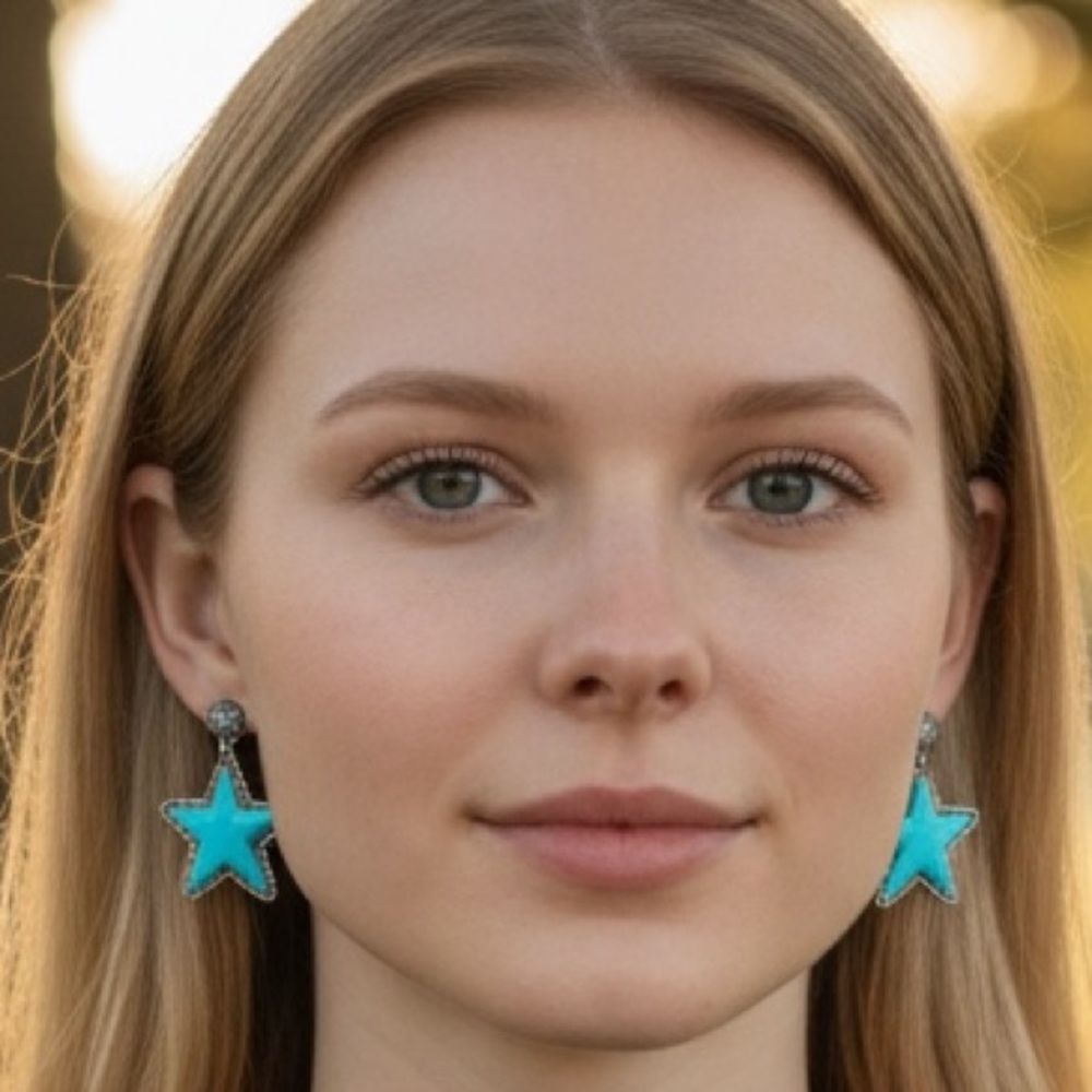 Turquoise and silver dangling star earrings